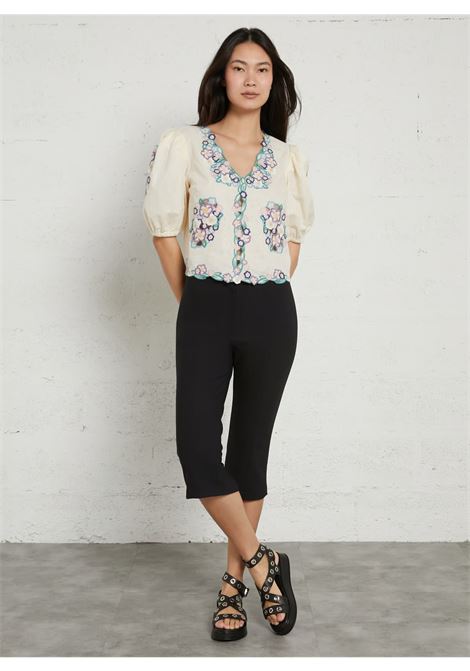 Top oversize in lino e cotone ricamato con scollo a V Berenice | CAMICIE | 22CLARITAOFF WHITE